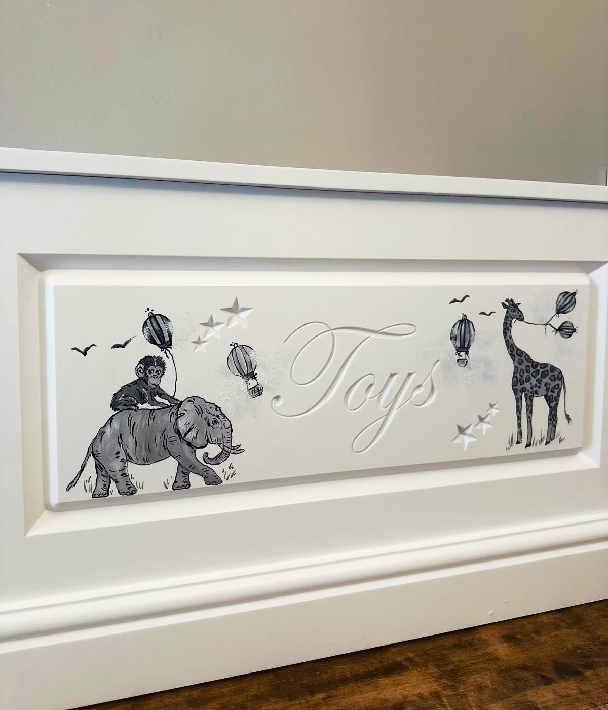 Vintage Safari Hand Painted Toy Box